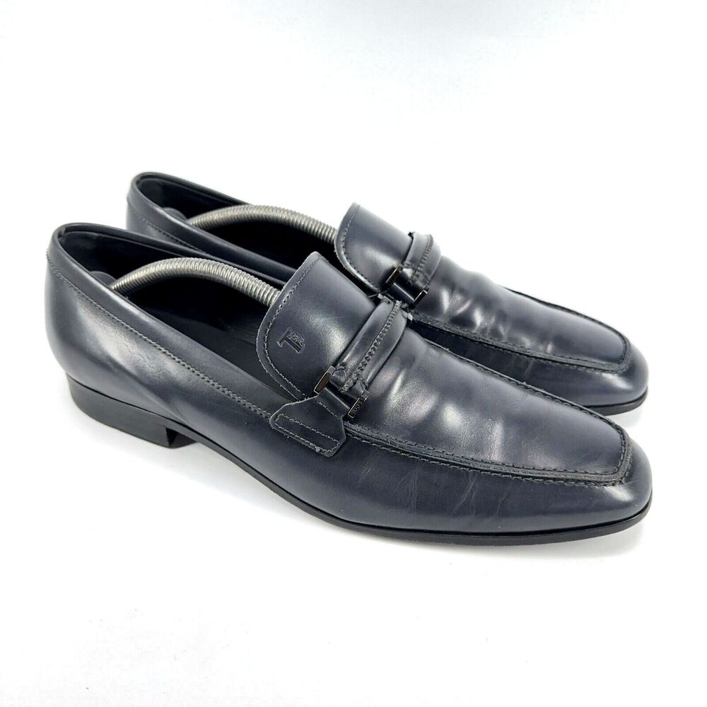 Tod's Mens Sz US 11 Dark Gray Pebble Sole Leather Slip On Dress Shoes Italy READ